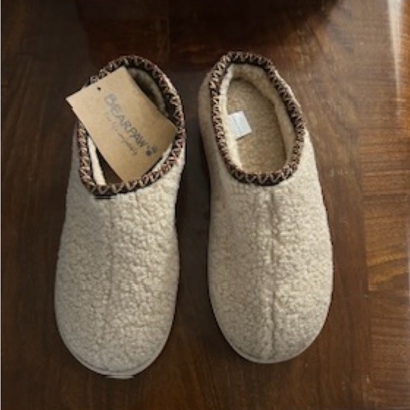 BearPaw Shoes - BearPaw Cream Sherpa Slip-On House Shoes with Brown Trim